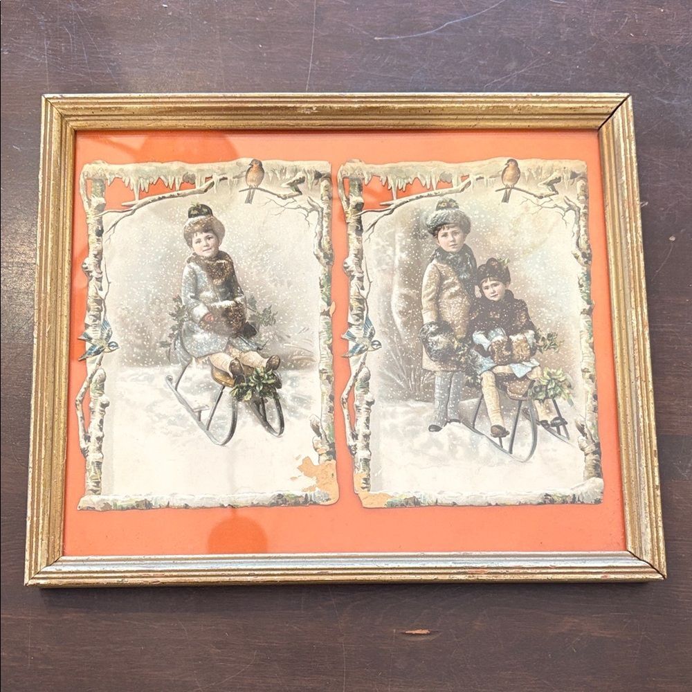 Vintage Framed Winter Scene Art